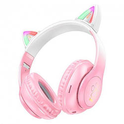 Бездротові навушники Bluetooth HOCO Cat ears W42 Pink з вушками та підсвіткою