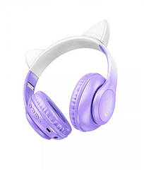 Бездротові навушники Bluetooth HOCO Cat ears W42 Violet з вушками та підсвіткою