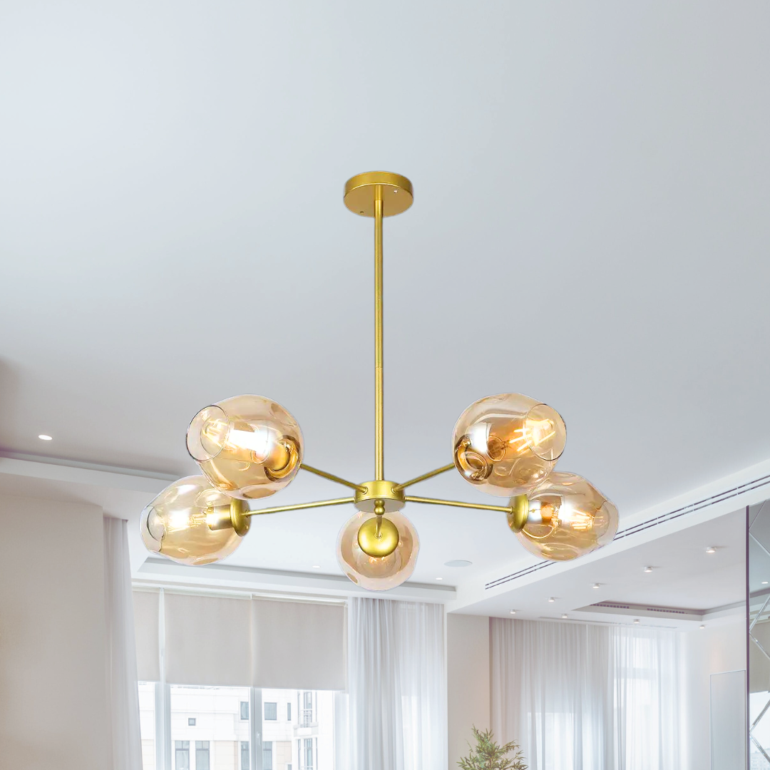 Люстра підвісна модерн Levistella цоколь E27 ламп 5 шт колір Золотистий 7526039-5 GD+BR, фото 1