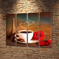 Модульная картина Горячий кофе, на Холсте син., 65x80 см, (65x18-4)