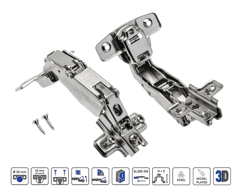Завіса меблева кутова 165° GTV GTV ZP-KT165H2BE без дотягу планка H=2