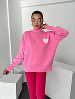 Тёплый стильный женский свитер в полоску с сердцем Машинная вязка (акрил+шерсть) Оверсайз 42-48 Цвета 3