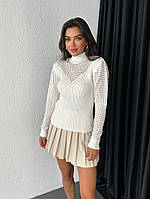 Теплий стильний жіночий светр у смужку із серцем Машинне в'язання (акрил + шерсть) Оверсайз 42-46 Кольори 3