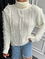 Теплий стильний жіночий довгий светр із горлом Машинне в'язання (акрил + шерсть) Оверсайз 42-48 Кольори 2