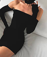 Роскошное очаровательное силуэтное платье с чокером и перчатками Дайвинг 42-44,46-48 Цвет Чёрный