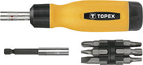 Topex Викрутка для насадок 1/4", 14од, 12 біт SL, PH, PZ, Torx в рукоятці, CrV