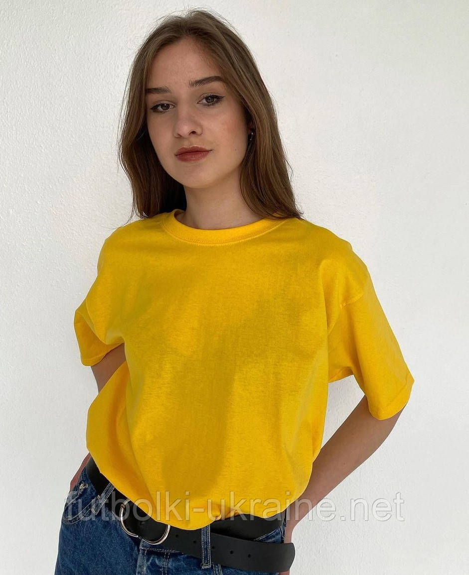 Сонячно жовта 💛Базова яскрава oversize однотонна бавовняна футболка — Fruit of the loom Valueweight
