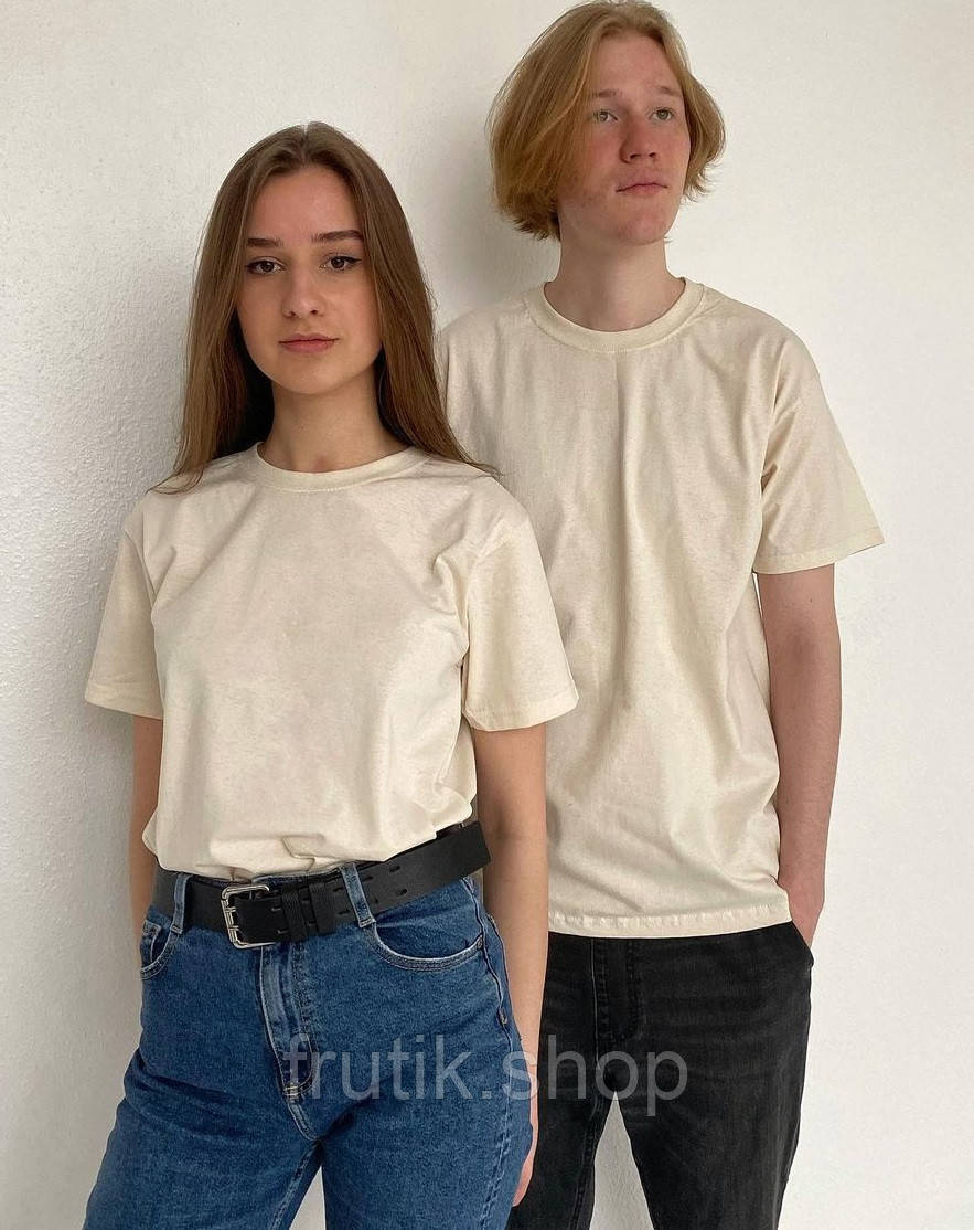 Тілесна🥛 Унісекс футболка oversize 100% бавовна Fruit of the loom Valueweight молочна бежева S