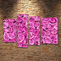Картина модульна Рожеві троянди на Холсті син., 65x85 см, (40x20-2/65х18/50x18)