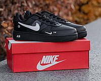 Кроссовки мужские черные Nike Air Force low Black-White (кожа)