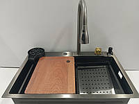 Кухонная мойка с водопадом Smart & Art R001 6845BL