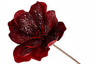 Декоративна квітка Магнолії з оксамиту з гліттером 35см, колір - бордо 709-701 ЗАЛИШОК