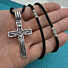 Хрест із чорнінням та чорний шовковий шнурок зі вставками із срібла 925 проба, фото 2