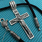 Хрест із чорнінням та чорний шовковий шнурок зі вставками із срібла 925 проба, фото 7