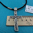 Хрест із чорнінням та чорний шовковий шнурок зі вставками із срібла 925 проба, фото 4