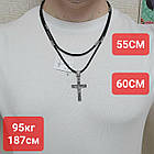 Хрест із чорнінням та чорний шовковий шнурок зі вставками із срібла 925 проба, фото 5