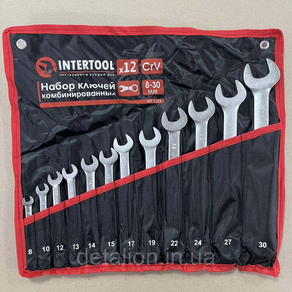 Набір ключів комбінованих 12 од., 8-30 мм Cr-V INTERTOOL HT-1251, фото 1