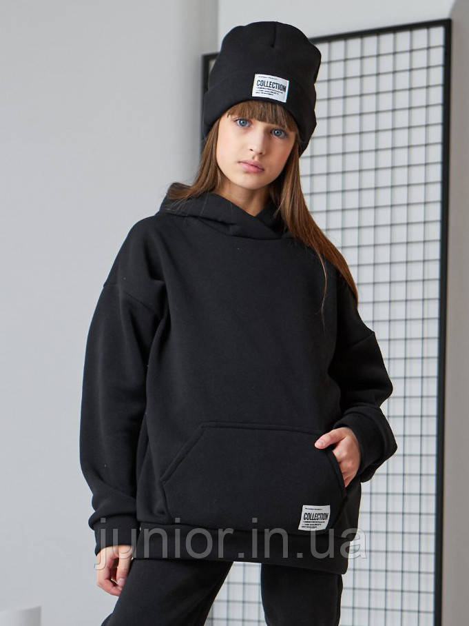 Теплий чорний худі на флісі 164р, фото 1