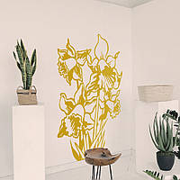 Трафарет цветы нарциссы на стену в гостиную, спальню 145 х 95 см одноразовый из самоклеящейся пленки