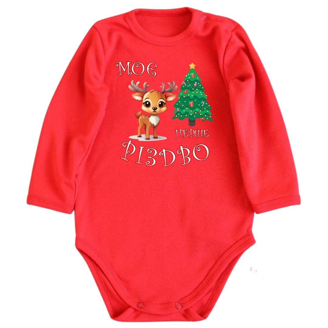 Дитяче червоне боді з принтом - Моє перше Різдво, фото 1