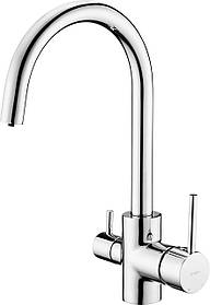 Deante Змішувач для кухні,  довж.виливу - 180мм, поворотний, 1+1фільтр, хром