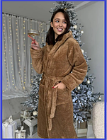 Женский длинный махровый халат с капюшономс карманами V7W8X Плюшевый Женский халат на запах