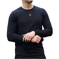 Чоловічий патріотичний лонгслів чорний з вишитим тризубом