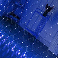 Гирлянда сетка cветодиодная 2x1,5м, 160LED, от сети 220V, черный шнур, 8 режимов Синий