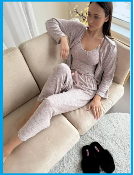 Женская пижама теплая M7N8O Ангоровые теплые пижамы, Красивая пижама Женская 3 в 1, женская одежда для сна - фото 1 - id-p2067437459