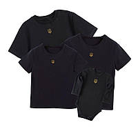 Сімейний комплект чорних футболок з вишитим тризубом