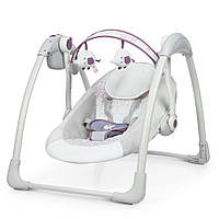 Дитяча гойдалка 6505, 5 швидкостей, дуга з підвісками, таймер, 2 положення спинки, музика, сіро-рожевий