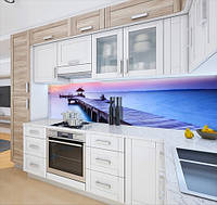 Кухонная панель на стену жесткая с причалом у моря, на двухстороннем скотче 68 х 305 см, 2 мм