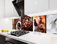 Кухонная панель на стену жесткая кофейный набор, с двухсторонним скотчем 62 х 205 см, 1,2 мм