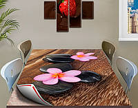 Покрытие для стола, мягкое стекло с фотопринтом, Цветы на камнях 60 х 120 см (1,2 мм)