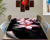 Покрытие для стола, мягкое стекло с фотопринтом, Цветы на камнях 60 х 100 см (1,2 мм)