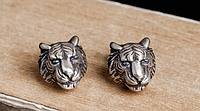 Серебряная унисекс мужская серьга Тигр