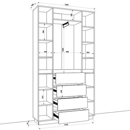 Розпашна Шафа 120 см з полицями, шухлядами та штангою для одягу FLASHNIKA HOLD No17 Дзеркало, фото 2
