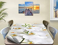 Покрытие для стола, мягкое стекло с фотопринтом, Белые орхидеи 60 х 100 см (1,2 мм)