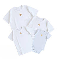 Сімейний комплект білих футболок з вишитим тризубом