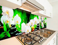 Кухонная панель на стену жесткая нежные орхидеи с свечами, с двухсторонним скотчем 62 х 205 см, 1,2 мм