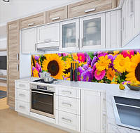 Кухонная панель жесткая ПЭТ цветочный матив, с двухсторонним скотчем 62 х 205 см, 1,2 мм