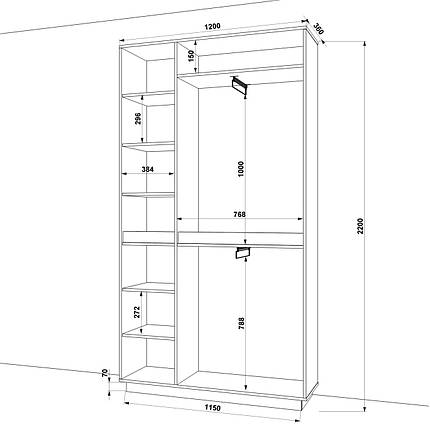 Вузька шафа 120 см з полицями та штангою для одягу FLASHNIKA HOLD No12 Зеркало, фото 2
