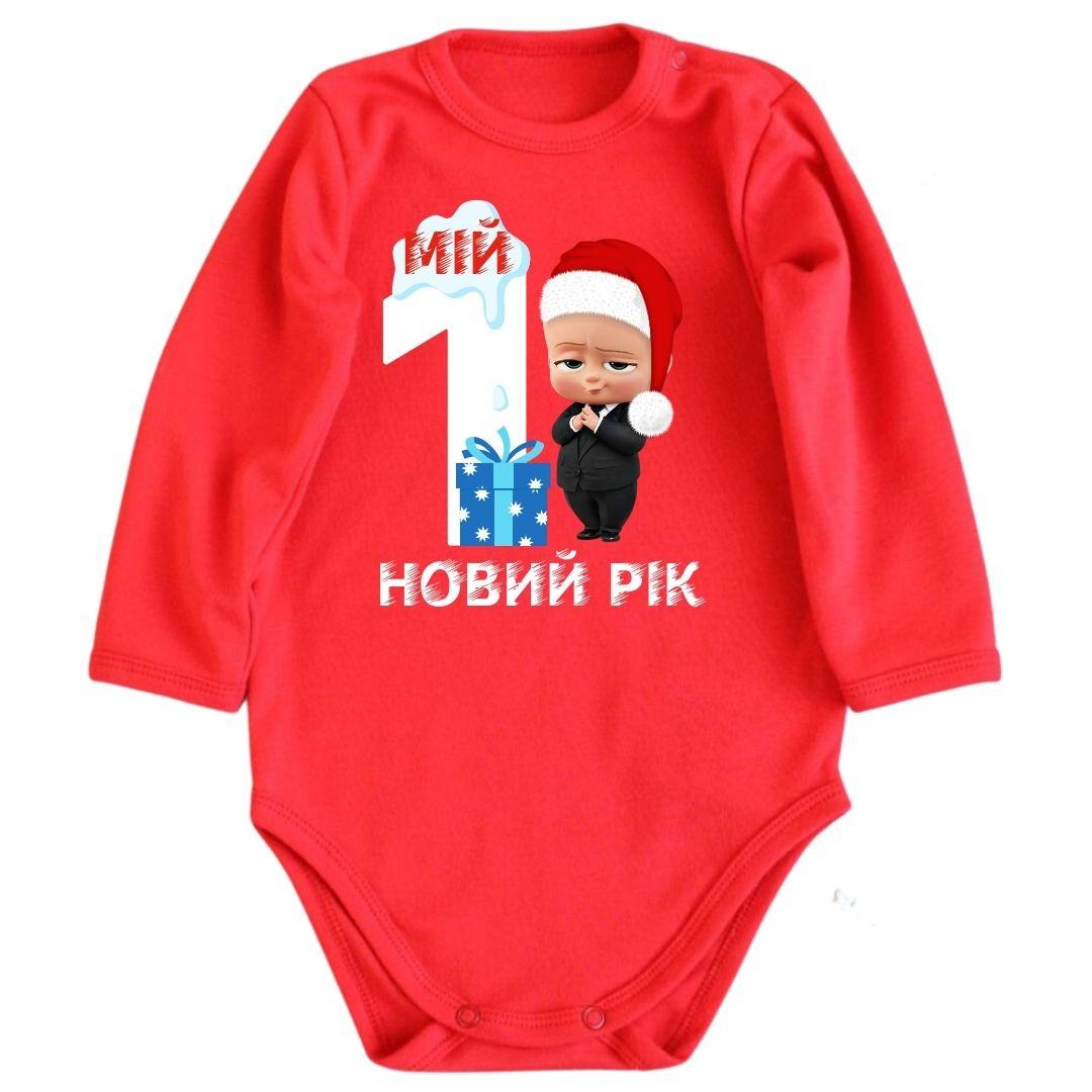 Дитячий новорічний боді червоний з принтом - Мій перший Новий рік, фото 1