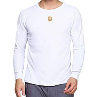 Чоловічий патріотичний лонгслів білий з вишитим тризубом