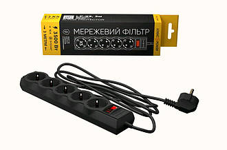 Мережевий фільтр LogicPower LP-X5 3 м, 5 розеток, чорний (LP9584)