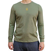 Чоловічий патріотичний лонгслів хакі з вишитим тризубом