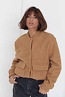 Женская куртка из букле на кнопках - коричневый цвет, на резинке, другое, Повседневный, Турция M