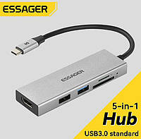 Essager 5в1 USB C концентратор хаб, кардридер, конвертер HDMI-4K