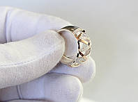 Кольцо женское серебряное с золотом и фианитом в форме сердца | размер: 15,5 | вес: 5,2г