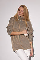 Женский вязаный свитер оверсайз с узором в рубчик - кофейный цвет, Вязка, удлиненный, рубчик, Турция